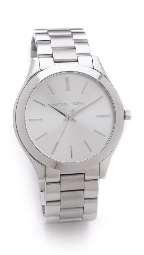 michael kors runway mk silver dial women& 39|Michael Kors slim runway.